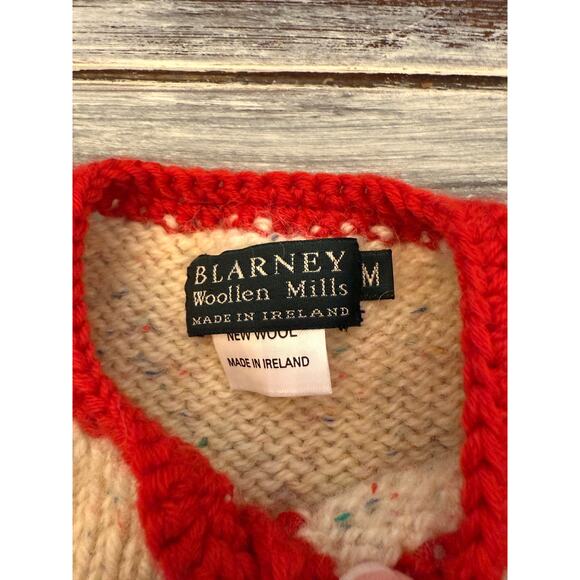Blarney Woolen Mills Child’s Cardigan Cream with Red Lining Size Medium Ireland - Picture 3 of 5